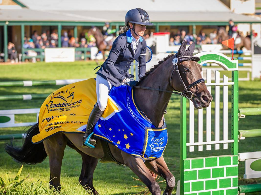Amanda Ross and Koko Popping Candy during the victory gallop at the MI3DE.