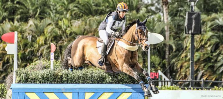Liz Halliday-Sharp riding cross-country at the Wellington Eventing Showcase.